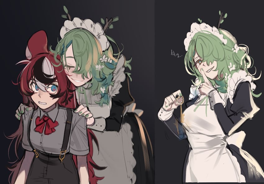 hakos baelz and ceres fauna (hololive and 1 more) drawn by eus_ing