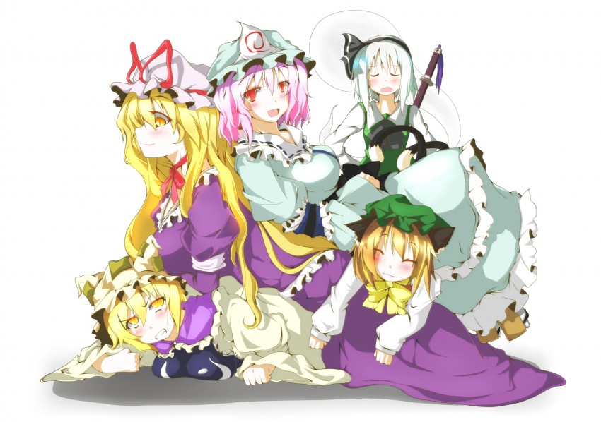 konpaku youmu, yakumo yukari, saigyouji yuyuko, yakumo ran, and chen (touhou) drawn by to-hou_eiyasyou