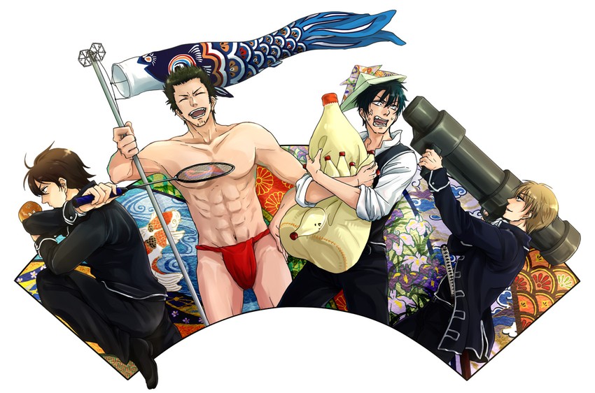 okita sougo, hijikata toushirou, kondou isao, and yamazaki sagaru (gintama) drawn by nijita