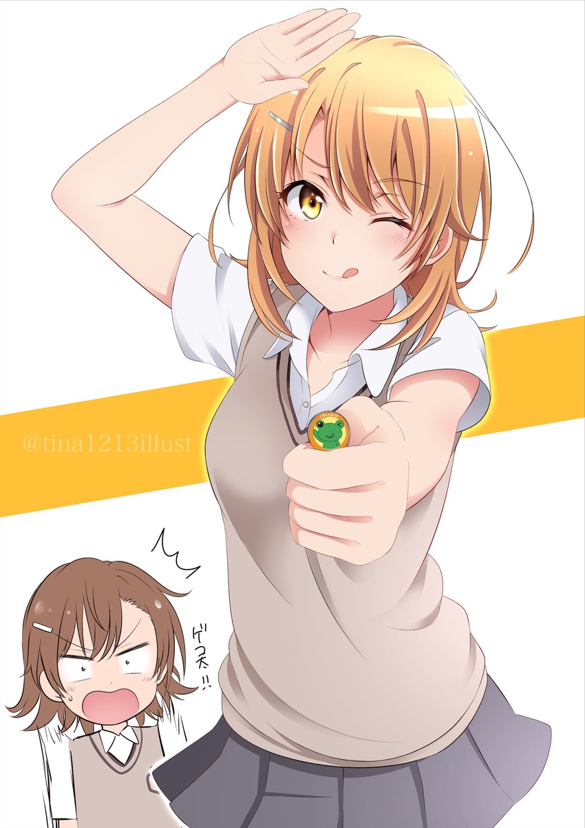 misaka mikoto, isshiki iroha, and gekota (toaru majutsu no index and 2 more) drawn by tina_(pixiv37050289)