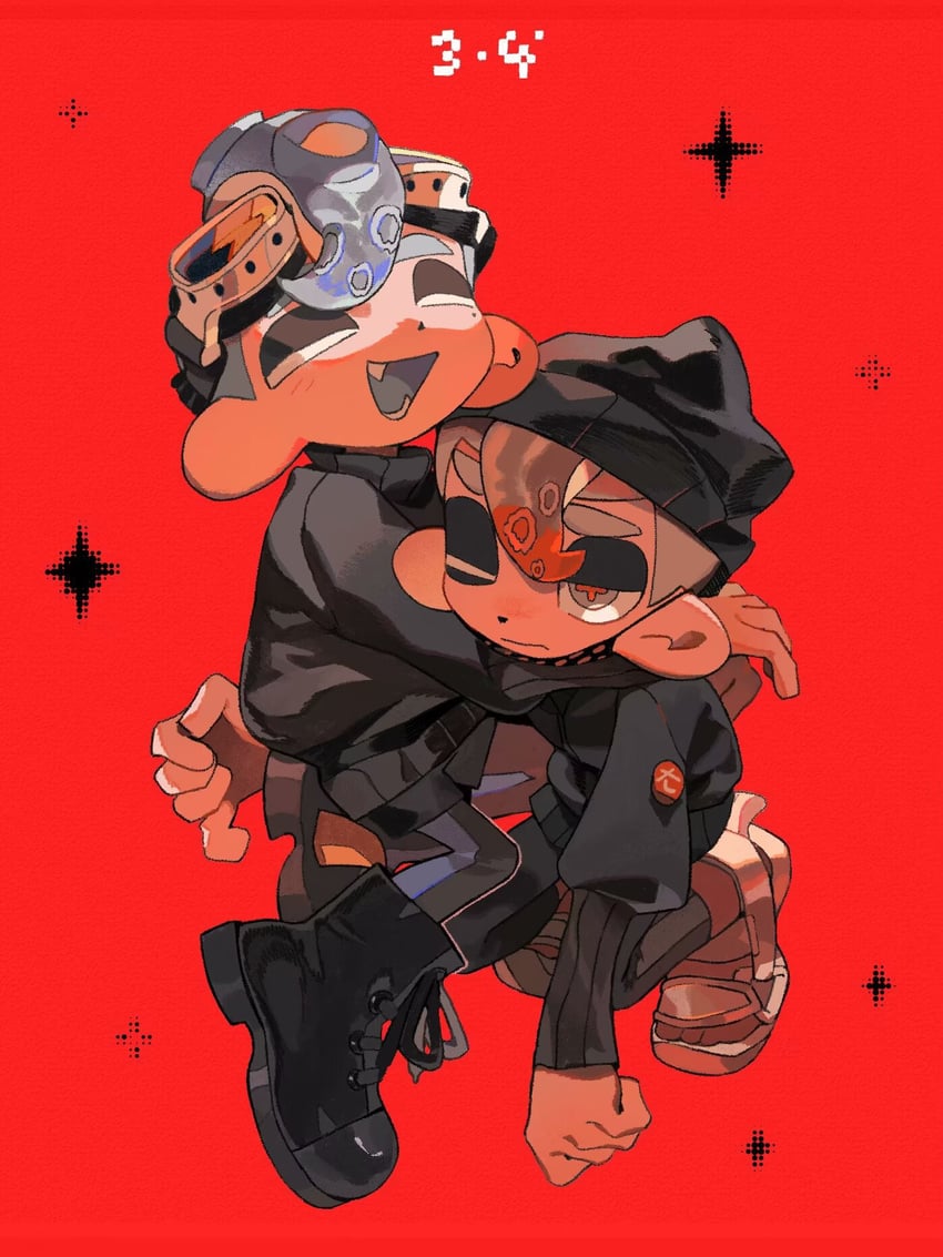octoling player character and octoling boy (splatoon) drawn by bakori514_(h_akka)