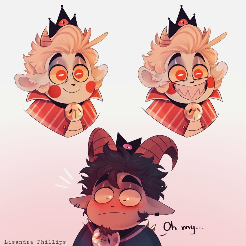lucifer morningstar, the lamb, red crown, adam, and the goat (hazbin hotel and 1 more) drawn by lisandra_phl