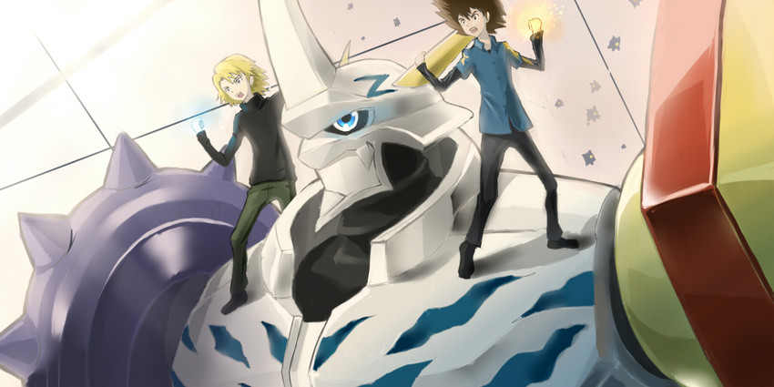 yagami taichi, ishida yamato, omegamon, and kuramon (digimon and 1 more) drawn by dk_(13855103534)