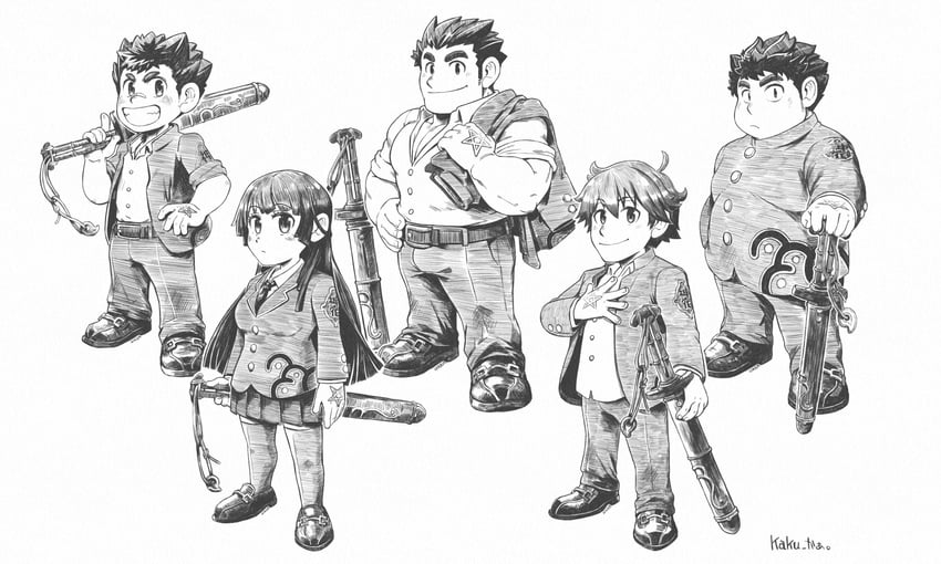 protagonist 3, protagonist 2, protagonist 4, protagonist 1, and protagonist 5 (tokyo afterschool summoners) drawn by kaku_(kakuillustrate)