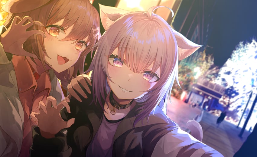 nekomata okayu and inugami korone (hololive) drawn by miyabino_(miyabi1616)