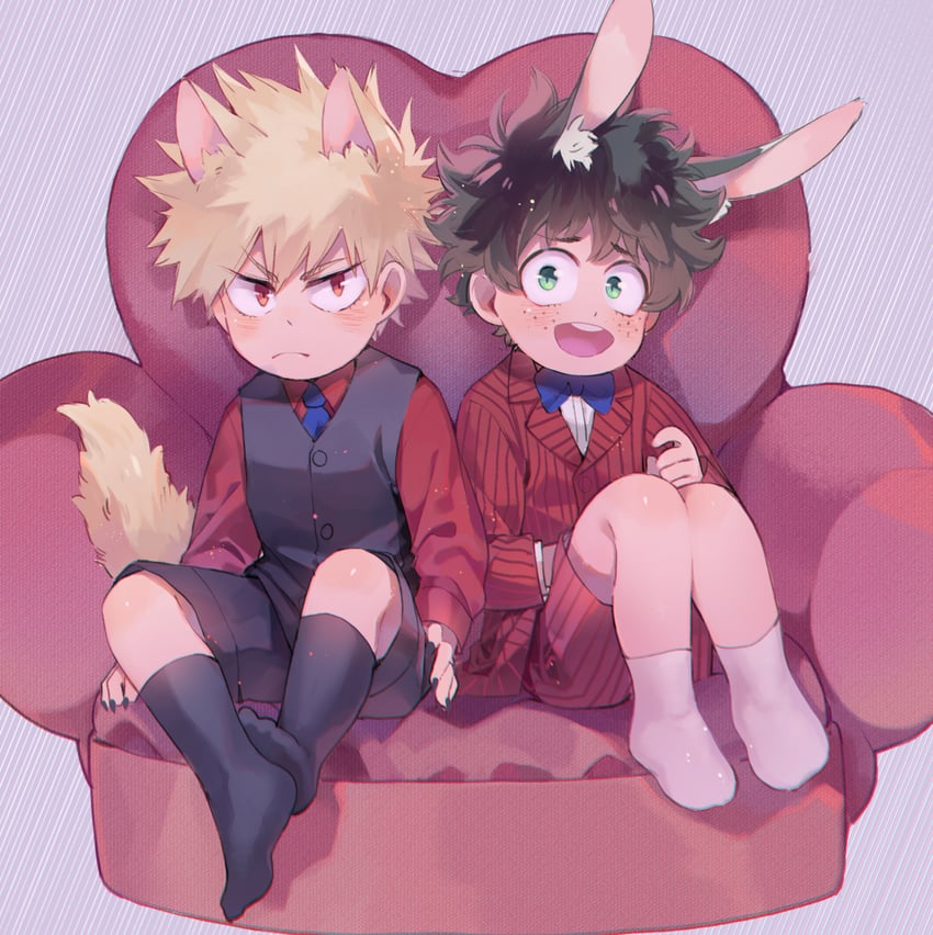 midoriya izuku and bakugou katsuki (boku no hero academia) drawn by crispyfrites