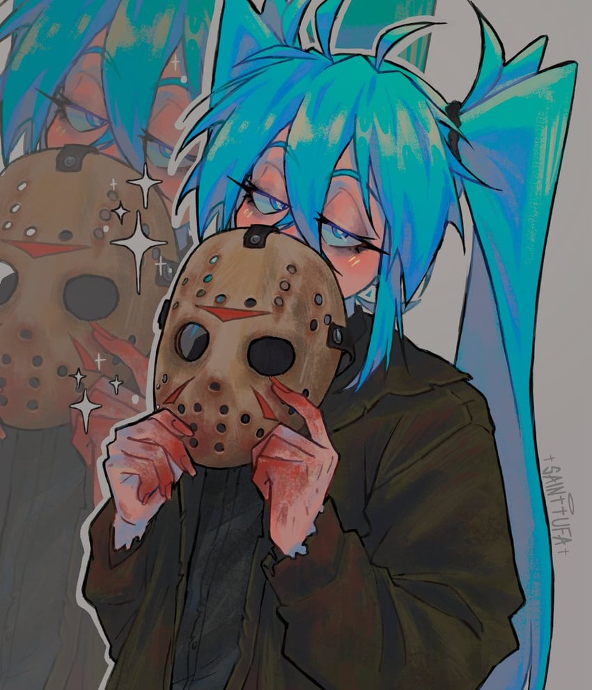 hatsune miku and jason voorhees (vocaloid and 1 more) drawn by sainttufa
