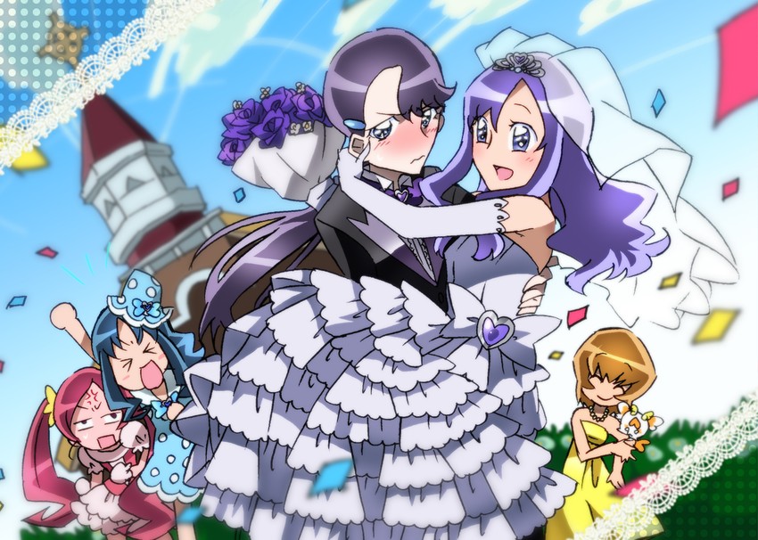 kurumi erika, hanasaki tsubomi, tsukikage yuri, myoudouin itsuki, potpourri, and 1 more (precure and 1 more) drawn by edamame_(buruburu)