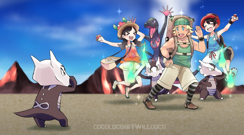 selene, elio, salazzle, alolan marowak, and hiker (pokemon and 1 more) drawn by cocoloco