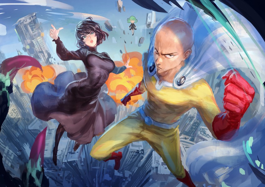 tatsumaki, fubuki, and saitama (one-punch man) drawn by chen_yue