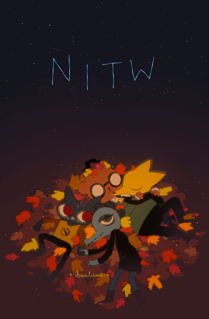 mae borowski, gregg lee, angus delaney, and bea santello (night in the woods) drawn by yukuefumeinokoucya