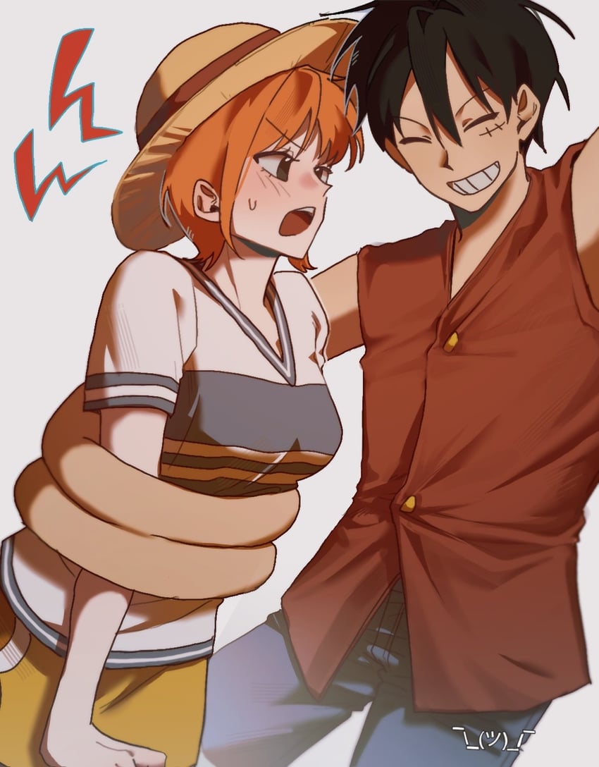 nami and monkey d. luffy (one piece) drawn by only_op2024