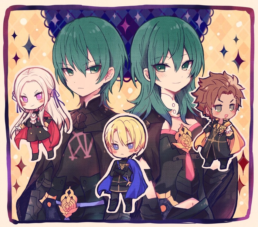 female byleth, edelgard von hresvelg, dimitri alexandre blaiddyd, male byleth, and claude von riegan (fire emblem and 1 more) drawn by yataba