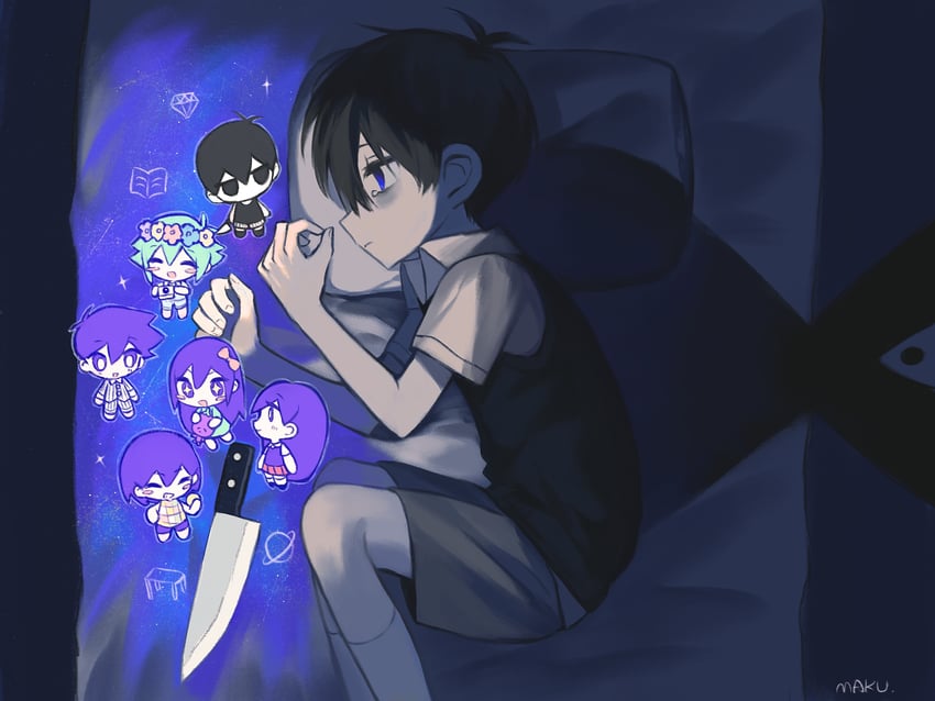 sunny, omori, basil, aubrey, mari, and 4 more (omori) drawn by makucrp