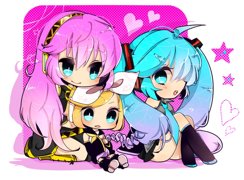 hatsune miku, kagamine rin, and megurine luka (vocaloid) drawn by mami_(sweetcandy)