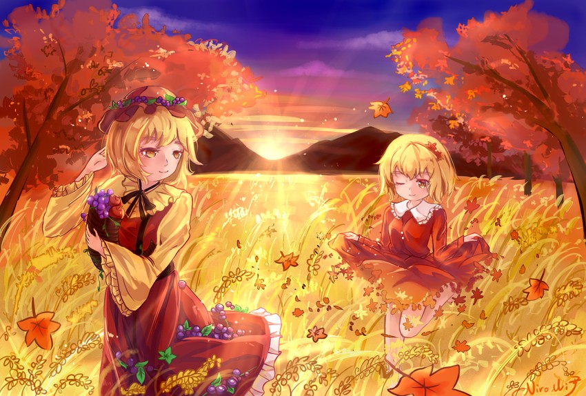 aki minoriko and aki shizuha (touhou) drawn by niromi