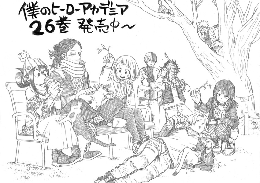 midoriya izuku, uraraka ochaco, bakugou katsuki, todoroki shoto, asui tsuyu, and 3 more (boku no hero academia) drawn by horikoshi_kouhei