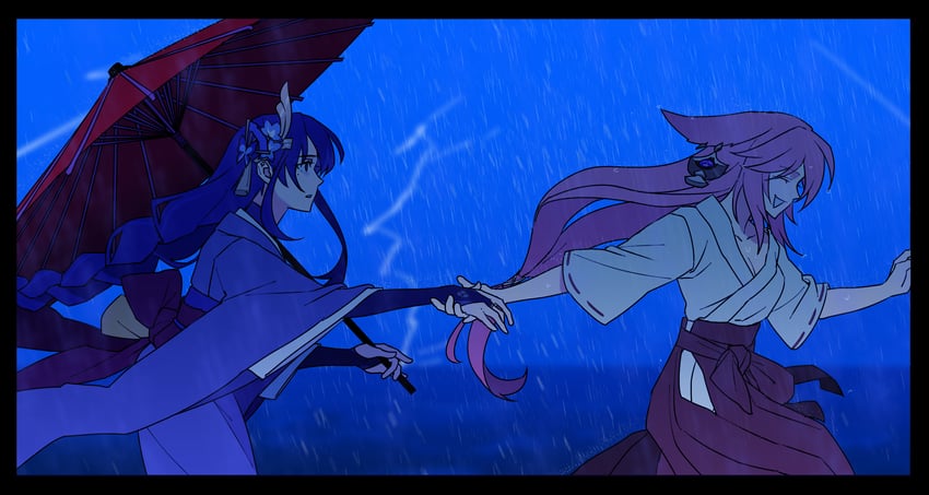 raiden shogun and yae miko (genshin impact) drawn by shie0229