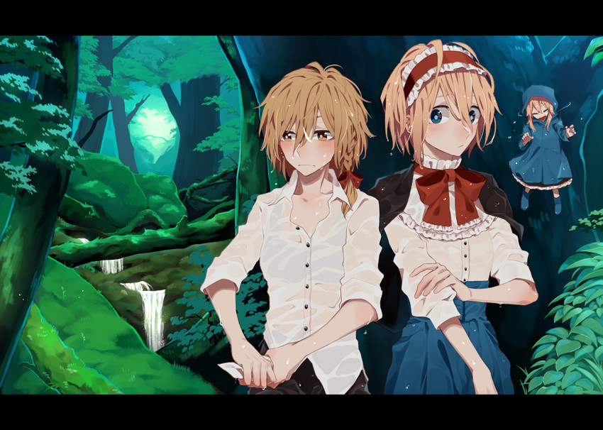 kirisame marisa, alice margatroid, and shanghai doll (touhou) drawn by hosomitimiti