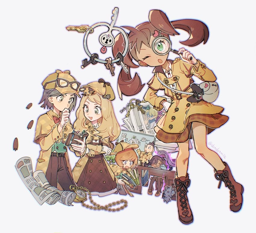 serena, calem, dedenne, espurr, shauna, and 5 more (pokemon and 2 more) drawn by huan_li