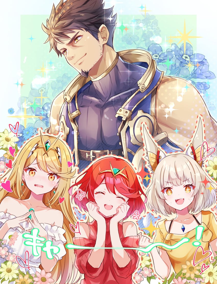 pyra, mythra, nia, and rex (xenoblade chronicles and 3 more) drawn by ui_frara