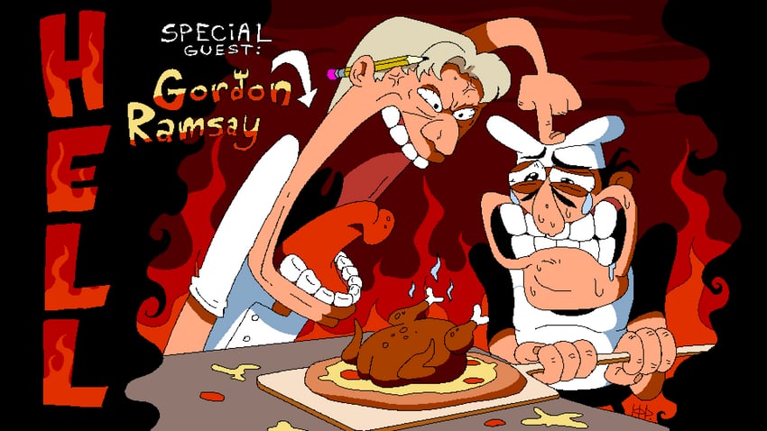peppino spaghetti and gordon ramsay (pizza tower and 1 more) drawn by ketrindarkdragon