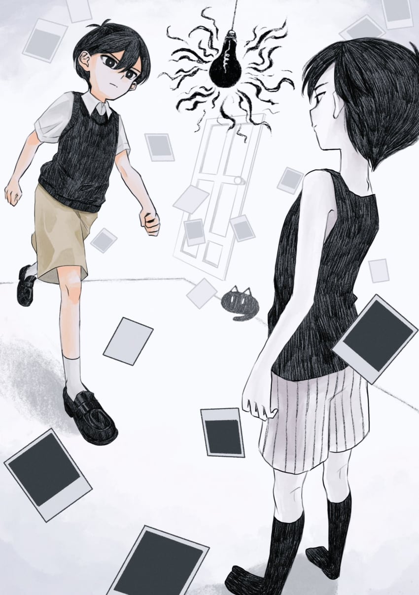 sunny, omori, and mewo (omori) drawn by msdnno_kabe