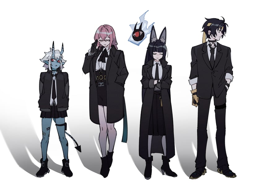 hoshimi miyabi, tsukishiro yanagi, soukaku, asaba harumasa, and tailless (zenless zone zero) drawn by offnanoda