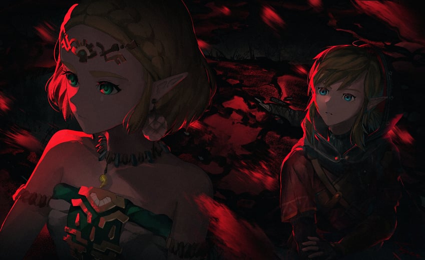 link and princess zelda (the legend of zelda and 1 more) drawn by tsujieiri