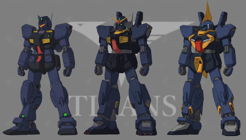 gundam mk ii, barzam, gm quel, refined barzam, and barzam custom (gundam and 1 more) drawn by hiwa_industry