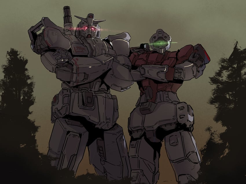 gundam ex and gm command (gundam and 1 more) drawn by san-ban_senji_cha_gubigubi