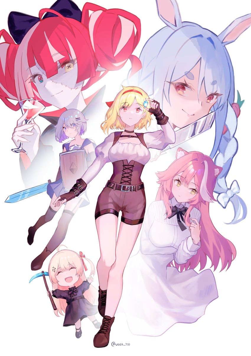 usada pekora, koseki bijou, raora panthera, kureiji ollie, kaela kovalskia, and 1 more (hololive and 3 more) drawn by uoca