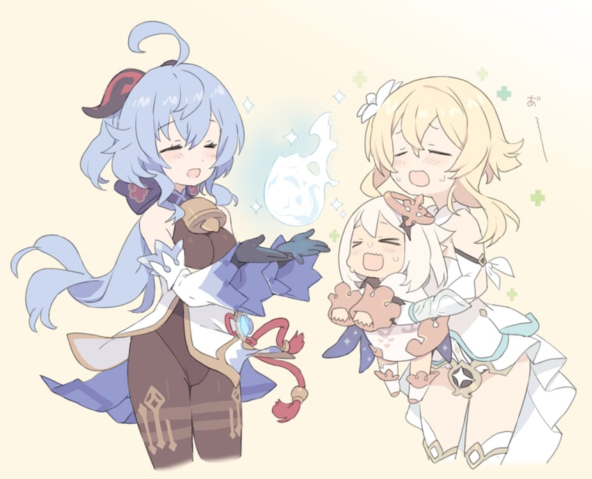 ganyu, lumine, and paimon (genshin impact) drawn by blade_(galaxist)