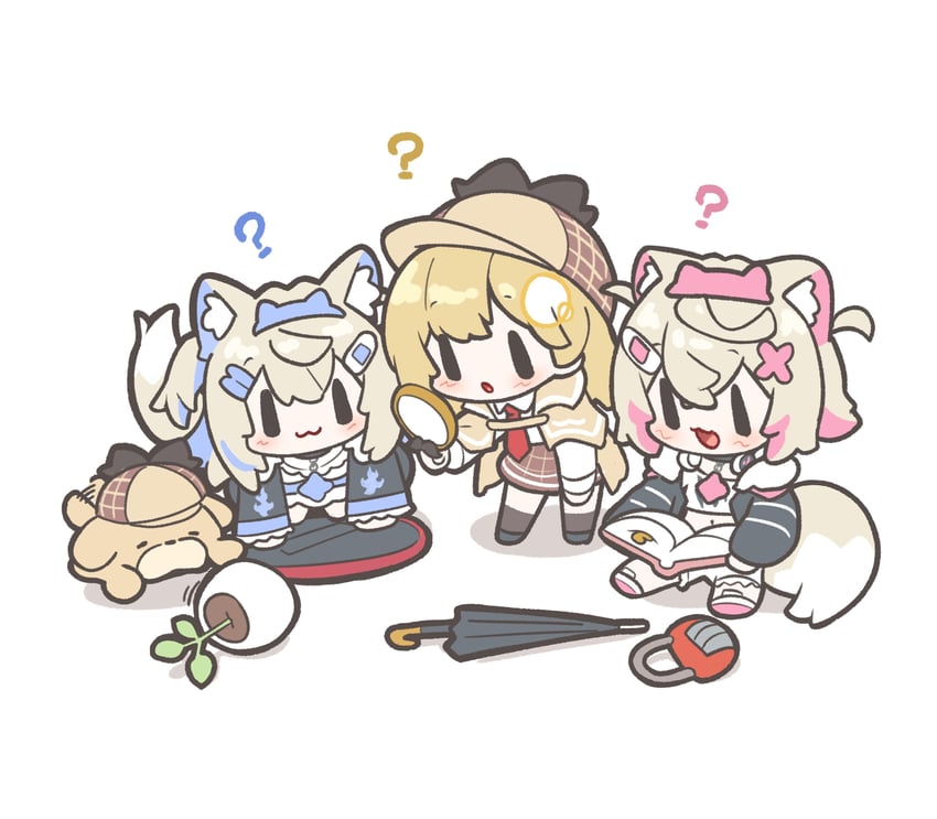 watson amelia, fuwawa abyssgard, mococo abyssgard, and bubba (hololive and 1 more) drawn by snowmya