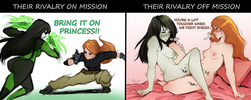 shego and kim possible (kim possible) drawn by bawdy_art