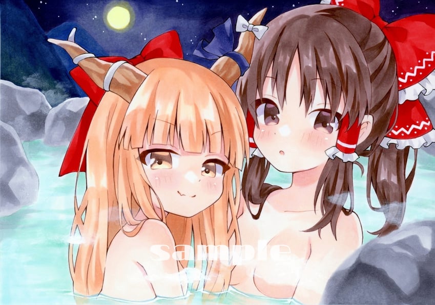 hakurei reimu and ibuki suika (touhou) drawn by yuiki_(cube)