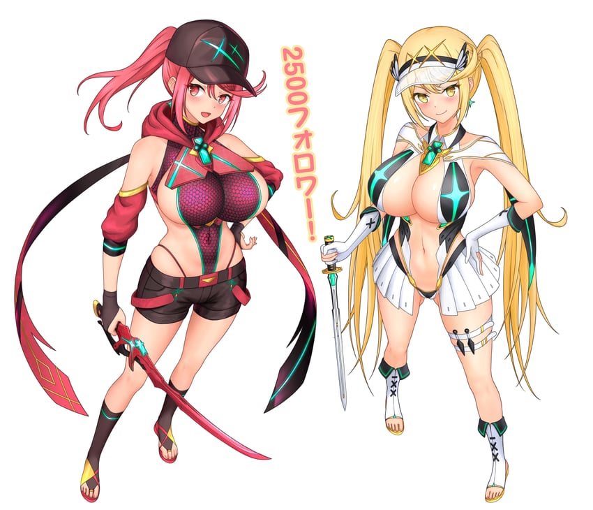 pyra and mythra (xenoblade chronicles and 1 more) drawn by feichu_keju