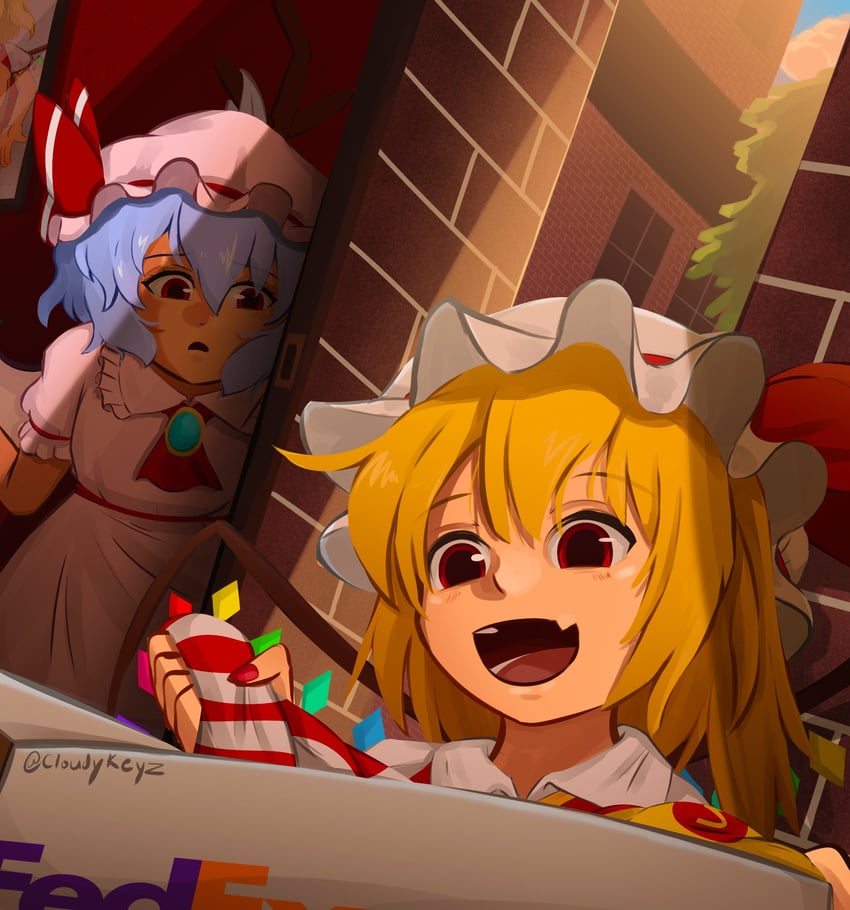 remilia scarlet, flandre scarlet, and ronald mcdonald (touhou and 1 more) drawn by cloudykeyz