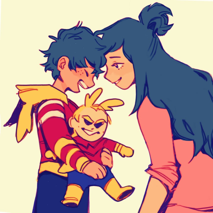 midoriya izuku, all might, and midoriya inko (boku no hero academia) drawn by fenkko