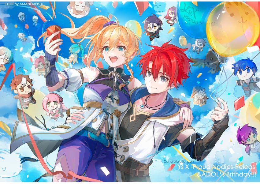 adol christin, karja balta, dogi, hugill, lila mistral, and 13 more (ys and 1 more) drawn by amano_toshi