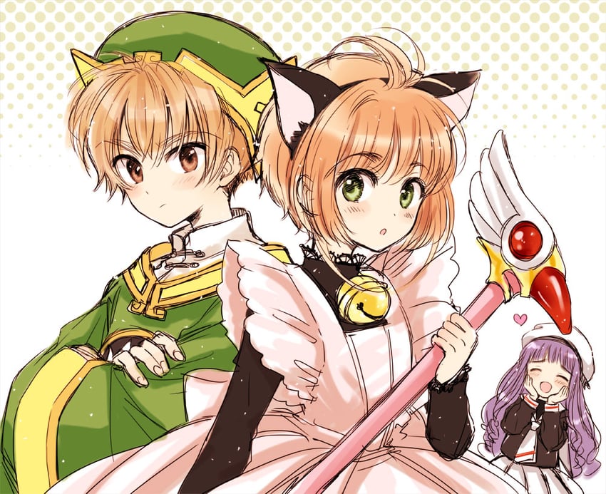 kinomoto sakura, daidouji tomoyo, and li syaoran (cardcaptor sakura) drawn by sugano_manami