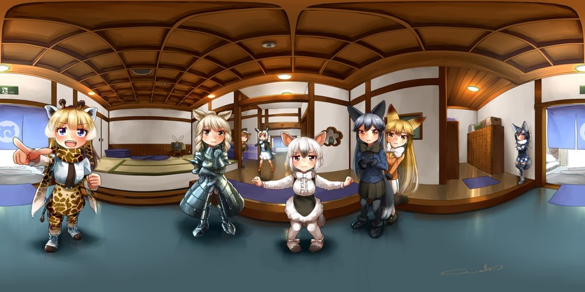 silver fox, ezo red fox, grey wolf, reticulated giraffe, southern tamandua, and 3 more (kemono friends) drawn by welt_(kinsei_koutenkyoku)