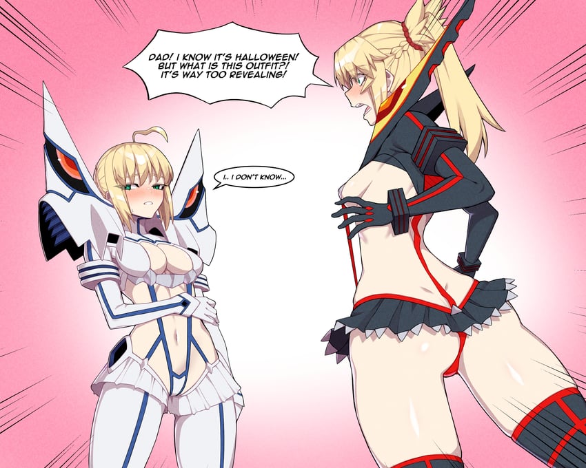 artoria pendragon, saber, matoi ryuuko, mordred, senketsu, and 2 more (fate and 2 more) drawn by hyperbudd