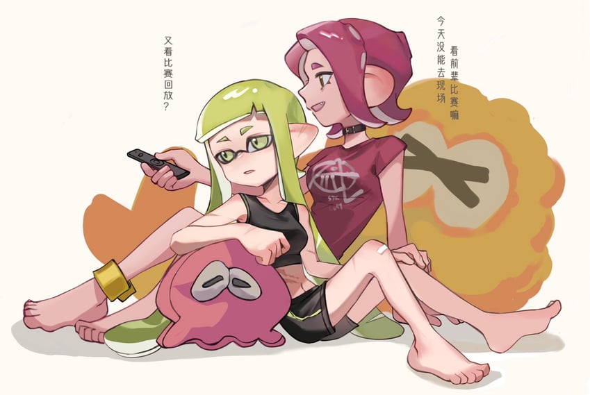 inkling player character, inkling girl, octoling player character, octoling girl, agent 8, and 1 more (splatoon) drawn by feiguasang