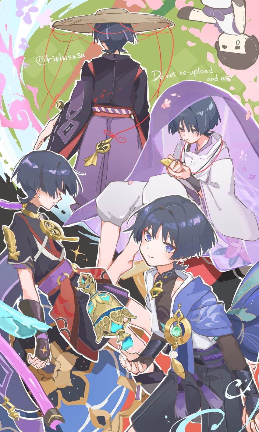 scaramouche, wanderer, and kuronushi (genshin impact) drawn by sasa_kirin