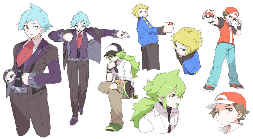 red, n, steven stone, and volkner (pokemon and 4 more) drawn by ankea_(a-ramo-do)