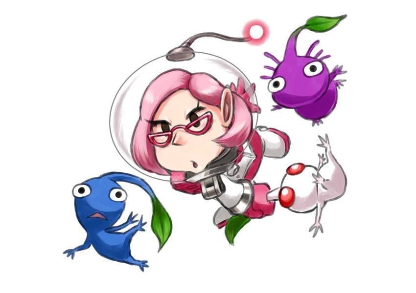 blue pikmin, purple pikmin, white pikmin, and brittany (pikmin) drawn by yamato_koara