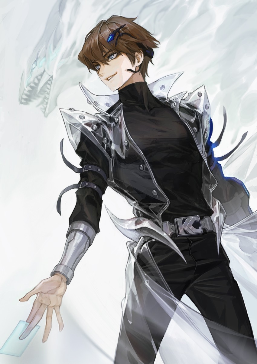 kaiba seto and blue-eyes white dragon (yu-gi-oh! and 1 more) drawn by saber_beam