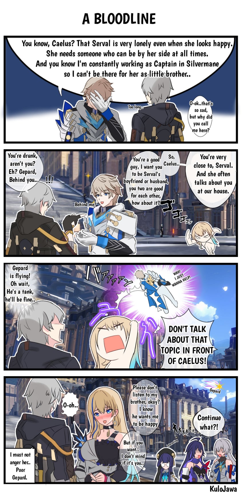 trailblazer, caelus, bronya rand, seele, gepard landau, and 2 more (honkai and 1 more) drawn by kulojawa