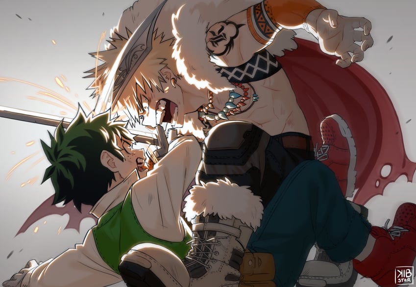 midoriya izuku and bakugou katsuki (boku no hero academia) drawn by kibstar